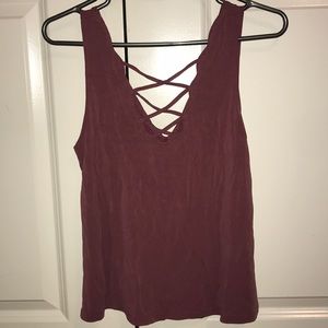 Mauve Criss Cross Suede Scallop Tank